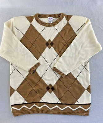 Suéter De Colección Tan Jay De Gran Tamaño Marrón Crema Argyle Almohadillas Delanteras para los Hombros Mujeres Talla L Foto 1 de 4