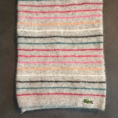 Bufanda/envoltura/silenciador Lacoste vintage gris con rayas multicolores lana y cachemir Foto 1 de 4