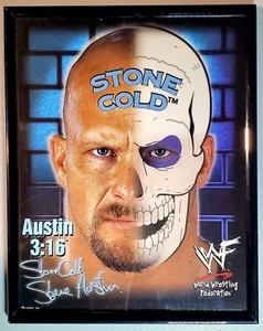 Vintage 90er WWF Stone Cold Steve Austin 8x10 gerahmtes Bild Totenkopf Titan Sports 1998 - Bild 1 von 6