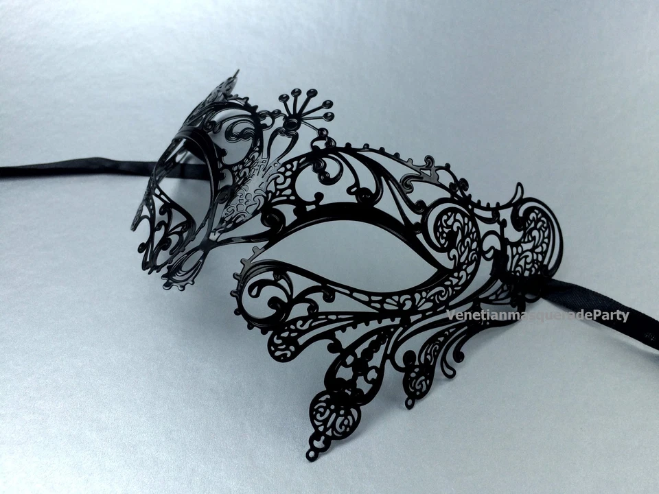 Filigree Metal Sexy Black Masquerade Ball Mask Mardi Gras school birthday prom - Image 1 of 1