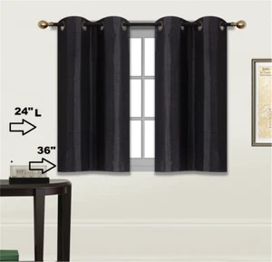 2 SHORT GROMMET PANELS WINDOW CURTAINS FOR ANY ROOM 24" OR 36" LENGTH SEMISHEER - Picture 1 of 27