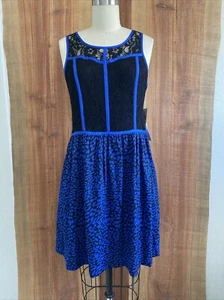 KENSIE Blue Black Lace Overlay Animal Print Sleeveless Dress M $99 NWT - Picture 1 of 7