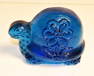 Vintage 60s Blue Solid Art Glass TURTLE Shape Paperweight Bookend - Picture 1 of 4