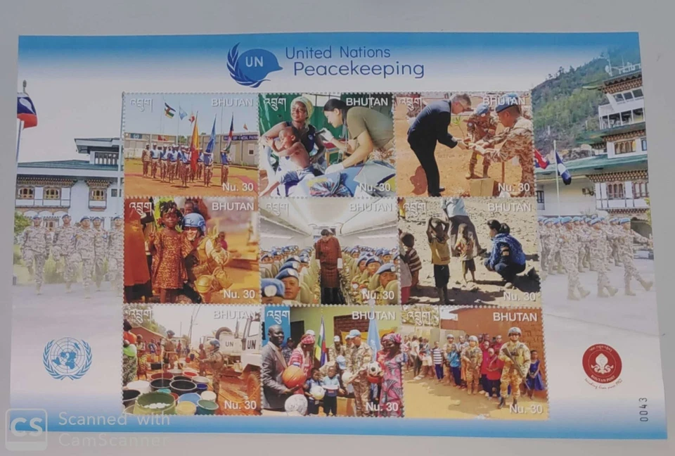 SD BUTÁN 2024 EJÉRCITO DE BUTÁN EN LA FUERZA DE MANTENIMIENTO DE LA PAZ DE LA ONU HOJA MNH + S/S y FDC Foto 1 de 3