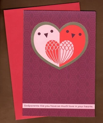 Valentine's Day Greeting Card for Godparents, Pink & Red Birds Heart Hallmark 8" - Image 1 of 2