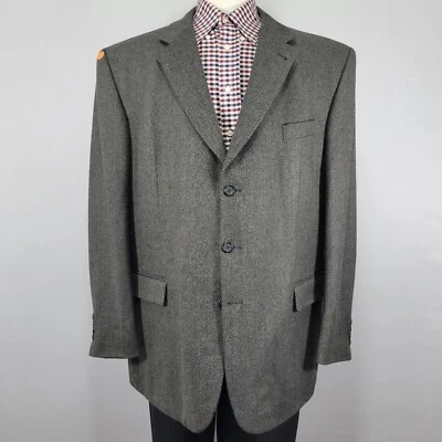 Stafford Men's Sport Coat Blazer Three Button Herringbone Flannel Gray Wool 48L - Image 1 of 4
