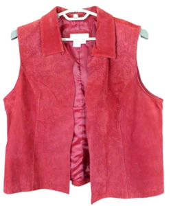 COLDWATER CREEK Womens 100% Leather Suede Open Front Vest Embosed Western XL - Picture 1 of 13
