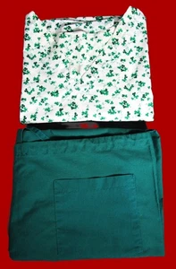 TAFFORD SCRUBS  Cotton V-Neck Print Top 2 Pocket & Pants Set XL US St. Pat's Day - Picture 1 of 17