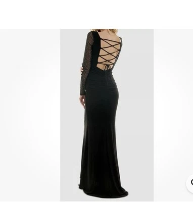 City Studio Juniors Women's Ruched Laced-Back Embellished-Long-Sleeve Gown 5/6 - Image 1 of 4