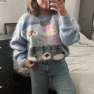 SUSIE LEE Intarsien handgestrickt Wolle Mohair Pastoral Scenic Pastell Pullover. 38/L - Bild 1 von 14