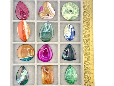 Lote a granel de 12 colgantes de piedras preciosas pulidas grandes mezcla variedad fabricación de joyas E Foto 1 de 4