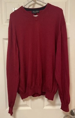 Suéter Garret Scott Para Hombres XL Rojo Cuello en V Tejido Pullover 100% Lana Merino Fina Usado en Excelente Condición Foto 1 de 4