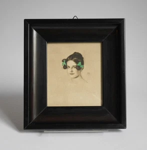Franz von Stuck “Des Künstlers Tochter” teilkolorierte Lithographie gerahmt - Bild 1 von 9