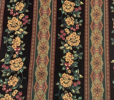 Tela Moody Cranston Negra Floral Paisley Rayas Dorado Verde BT Medio Y #15 Foto 1 de 4