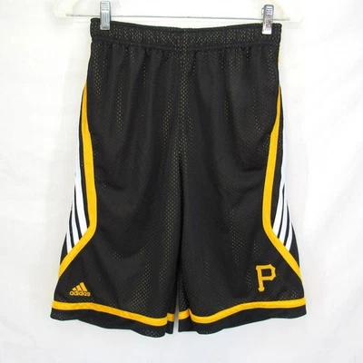 Adidas Youth Black and Yellow 3 Stripe Pittsburgh Letter P Shorts Size L(14-16) - Image 1 of 4
