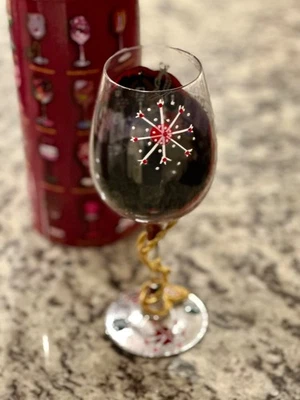 Extremely Rare Lolita SANTA'S NEW BAG Hand Painted Stemmed Wine Glass 15oz Boxed - Image 1 of 4