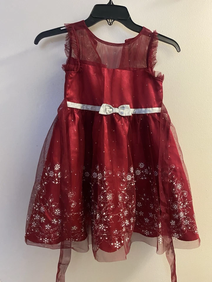 Vestido Formal Jona Michelle Niñas Talla 5 Rojo Brillante Blanco Floral Navidad Foto 1 de 4