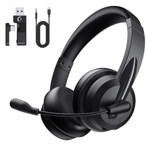 Wireless Headset with Mic for Work with AI Noise Cancelling Clear Calls (Black) - Picture 1 of 3
