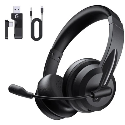 Wireless Headset with Mic for Work with AI Noise Cancelling Clear Calls (Black) - Image 1 of 3