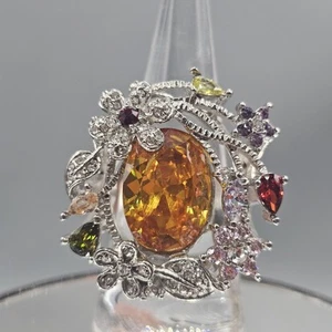 Chuck Clemency Simulated Multi Gemstone Floral Ring Size 9 Stainless Steel NWT - Picture 1 of 15