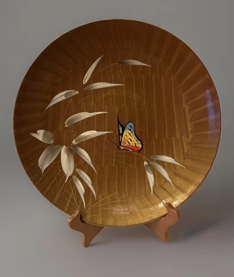 VTG Catalina Woodenware Hand Painted BUTTERFLY Lacquer Plate WOOD Japan L@@K - Image 1 of 4
