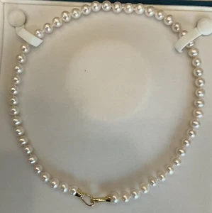AAA+ 7.4-8.3mm white freshwater pearls necklace 18 inch gold adjustable Clasp, - Picture 1 of 2