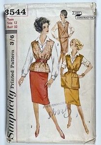 1960's Vintage Sewing Pattern Simplicity 3544 Teen Blouse,Skirt and Top Bust 32"