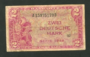 GERMANY FEDERAL REPUBLIC 2 DEUTSCHE MARK 1948 PICK # 3a VG. - Picture 1 of 2