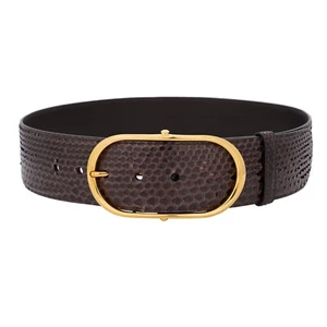 DOLCE & GABBANA Snake Skin Leather Wide Dress Belt Chocolate Brown Gold - Picture 1 of 4