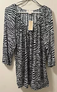 MK MICHAEL Kors Black White Animal Print Plus Size 2X Top Shirt Blouse NWT - Picture 1 of 4