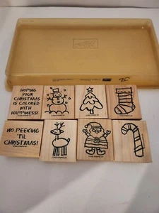 Vintage 2002 Stamping Up 8 New Christmas Stamps 2 Inch - Picture 1 of 5