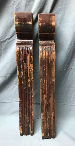 ONE Pair Antique Wood Interior Fluted Corbel Brackets Dark Varnish VTG 1684-22B Cover