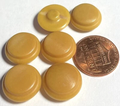 Set of 6 Vintage NOS Domed Mustard Yellow Plastic Buttons Almost 5/8" 15mm 14854 - Image 1 of 2