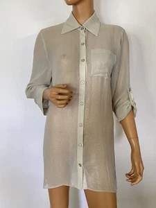 Alice Olivia Blusenkleid Damen beige seidiger Chiffon Gr. Medium - Bild 1 von 10