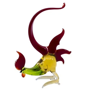 Lampwork Hand Blown Glass Red Tailed Rooster Chicken Figurine 4.75" High New! - Picture 1 of 2