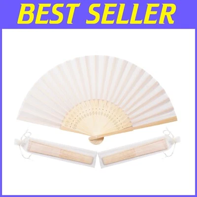 Chic 50 piezas abanicos de mano color crema con bolsas de organza para fiestas y bodas Foto 1 de 4