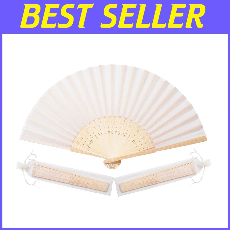 Chic 50 piezas abanicos de mano color crema con bolsas de organza para fiestas y bodas Foto 1 de 4