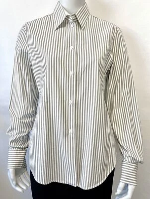 LORO PIANA Grey White Striped Button-Down Cotton Fitted Shirt 42 6 Blouse - Imagem 1 de 4