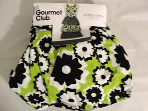Gourmet Club Hostess Schürze grün mit weißen und schwarzen Blumen. Einheitsgröße - Bild 1 von 4