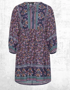 Ex Women’s Plus Size Floral Print Smock Dress in Navy - Picture 1 of 6