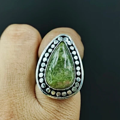 Anillo para mujer de plata de ley 925 con piedras preciosas de jaspe verde natural propuesta Foto 1 de 4