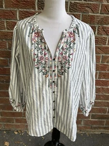 Kate & Sam Top Embroidered Floral Flower Buttons Striped Blue White Pink Red NWT - Picture 1 of 5