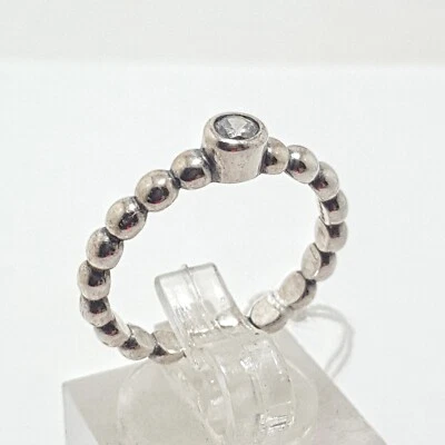 Anello Argento 925  Donna  Rodiato Solitario Moderno Zircone Gambo Sfere Palline - Immagine 1 di 4