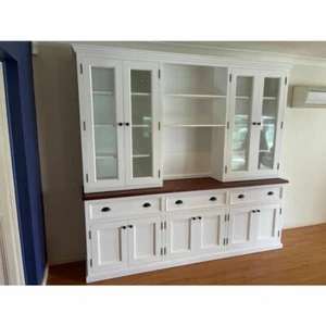 MORGAN WHITE PAINTED MDF/HONEY COLOURED TASSIE OAK BUFFET & HUTCH MADE TO ORDER - Picture 1 of 4