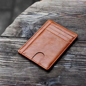 Cartera delgada de cuero con bloqueo RFID para hombre con ranuras para tarjetas de crédito de identificación de dinero - Imagen 1 de 20