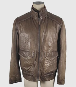 Wilsons Leather Mens Brown Leather Moto Bomber Jacket w/Shearling Collar Sz XL - Picture 1 of 9