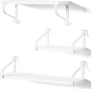 Love-KANKEI Rustic Shelves, Decorative Wall Shelf Set of 3, Floating white
