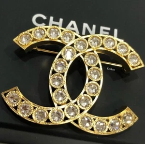CHANEL Brooch Pin AUTH Coco Vintage Gold Tone CC Logo Gp Rhinestone Kenkenjp F/S - Picture 1 of 9