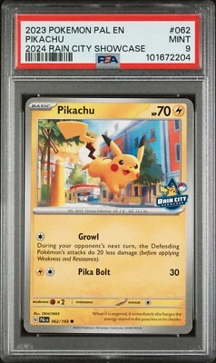 PSA 9 MINT Pikachu 2024 Rain City Showcase 062/193 Pokemon Card - Image 1 of 2