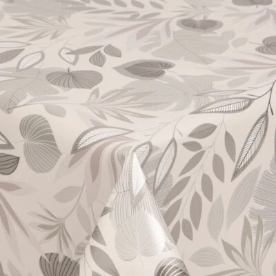 Bracken Leaves Silver and Grey  PVC Vinyl  Wipe clean Table Cloth FREE POSTAGE - Image 1 of 2
